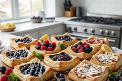 Blueberry Puff Pastry Tarts with Lemon Glaze