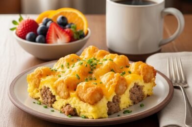 Tater Tot Breakfast Casserole – Easy, Cheesy & Crowd-Pleasing