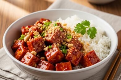 Sticky Gochujang Tofu with Herbs and Peanuts – Sweet, Spicy & Ultra Flavorful