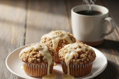 Irresistible Banana Crumb Muffins Topped with a Delicious Sweet Vanilla Glaze