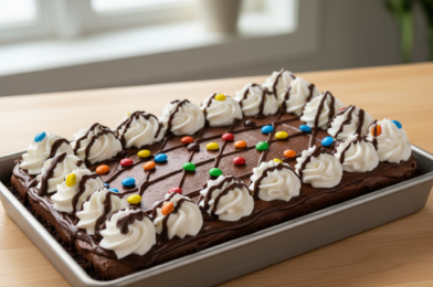 Decadent Chocolate M&M’s and Chocolate Chip Cookie Dough Ice Cream Cake