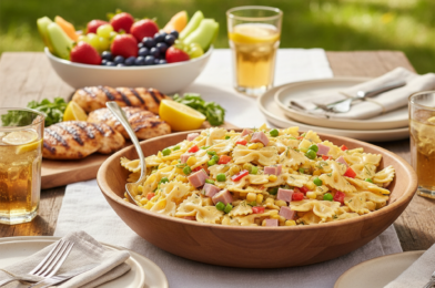 Delicious Creamy Ham Cheddar Farfalle Salad in Minutes