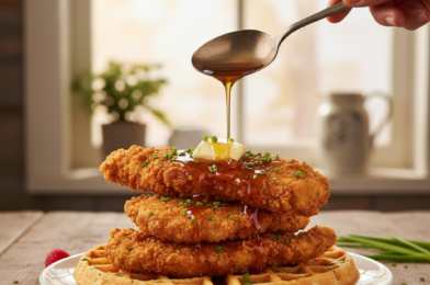 Delicious Chicken and Waffles Recipe with Homemade Maple Syrup