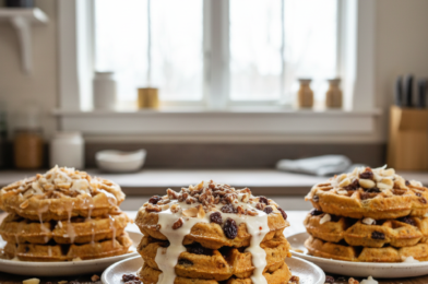 Delicious Carrot Cake Waffles with Cream Cheese Drizzle